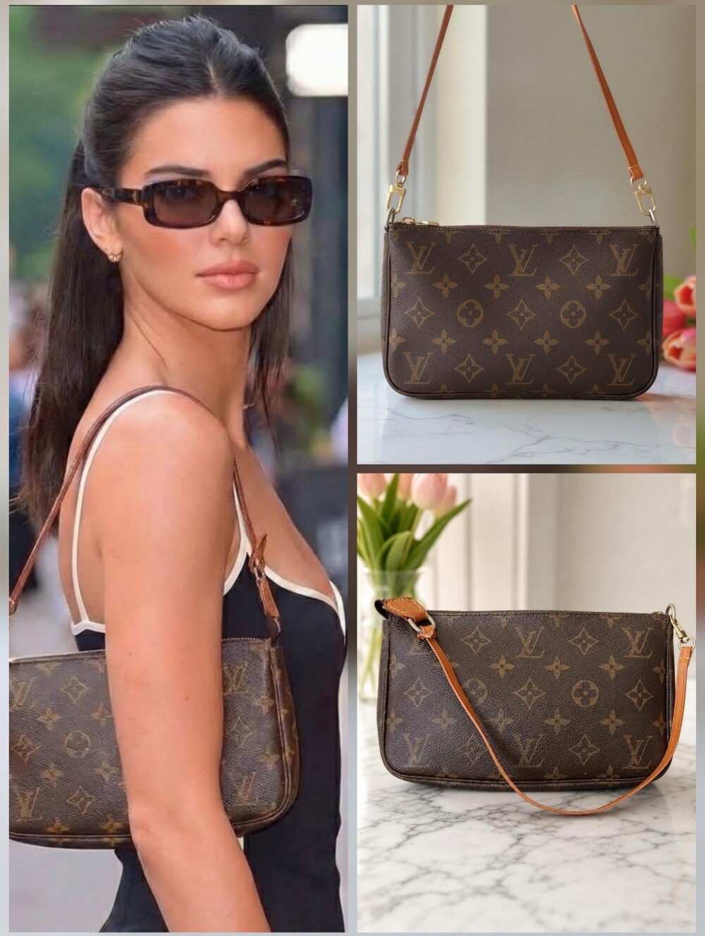 Louis Vuitton Brown Monogram Crossbody Bag with Tan Strap